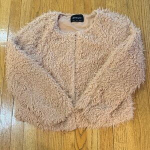 ✨ Stradivarius Pink Fuzzy Faux Fur Jacket Size Large EUC ✨
